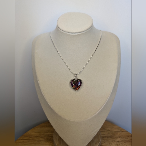 Aurora Borealis Opal Heart Necklace - Picture 3 of 11